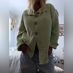Women's Green Waffle Knit Jacket